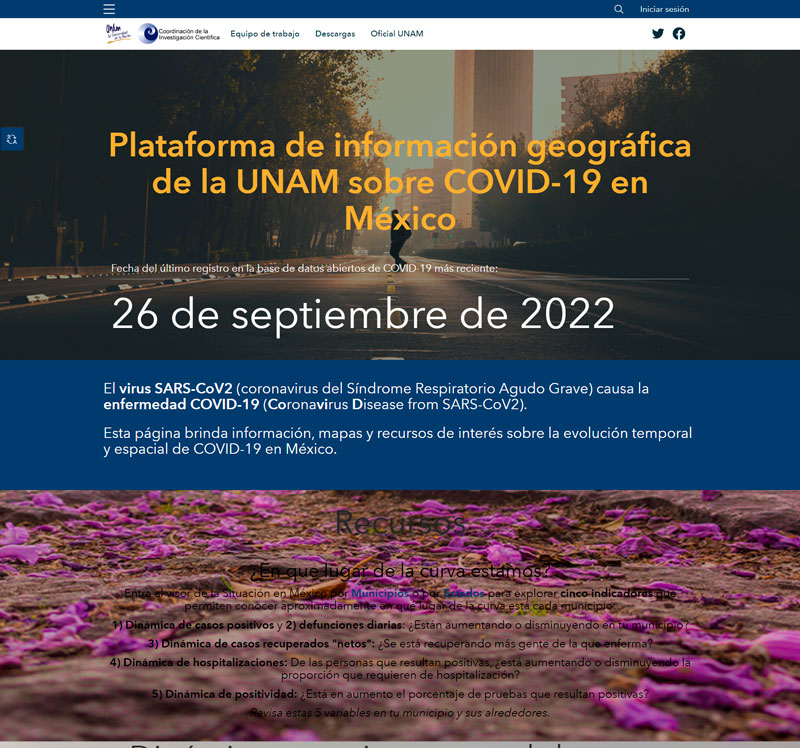 Plataforma de información geográfica de la UNAM sobre COVID-19 en México